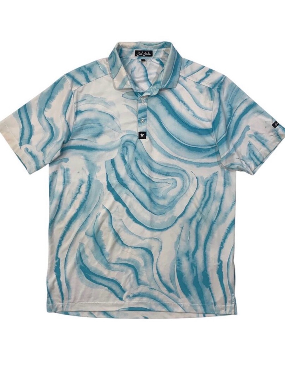 Bad Birdie Shirt Mens M Medium Peacock Blue White Swirl Performance Golf Polo